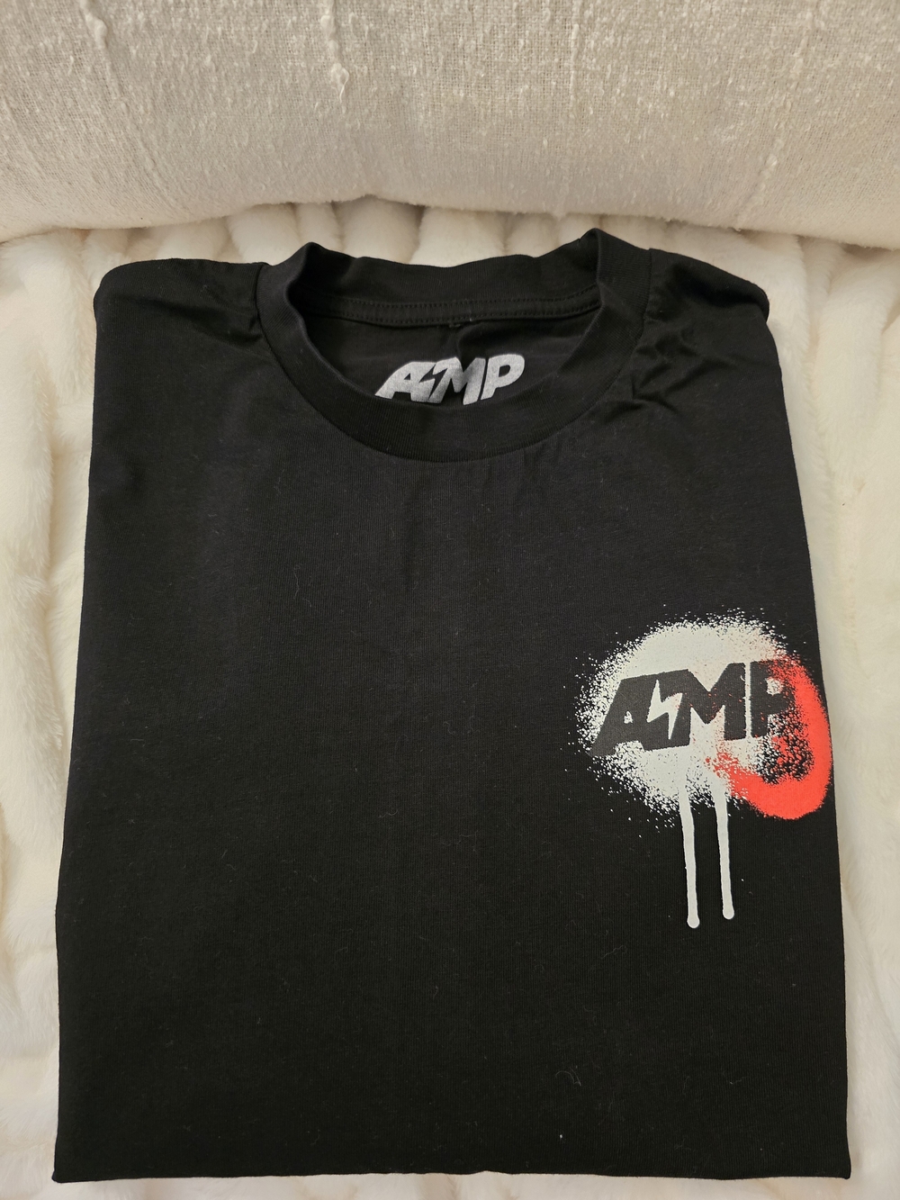 NWO Tags AMP Black Graphic Tee with White & Red Spray Logo